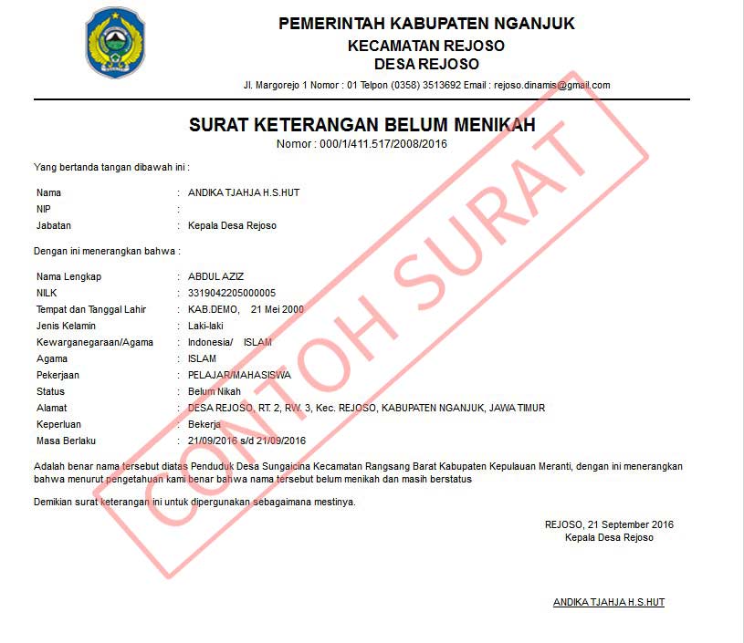 Detail Surat Belum Menikah Nomer 47