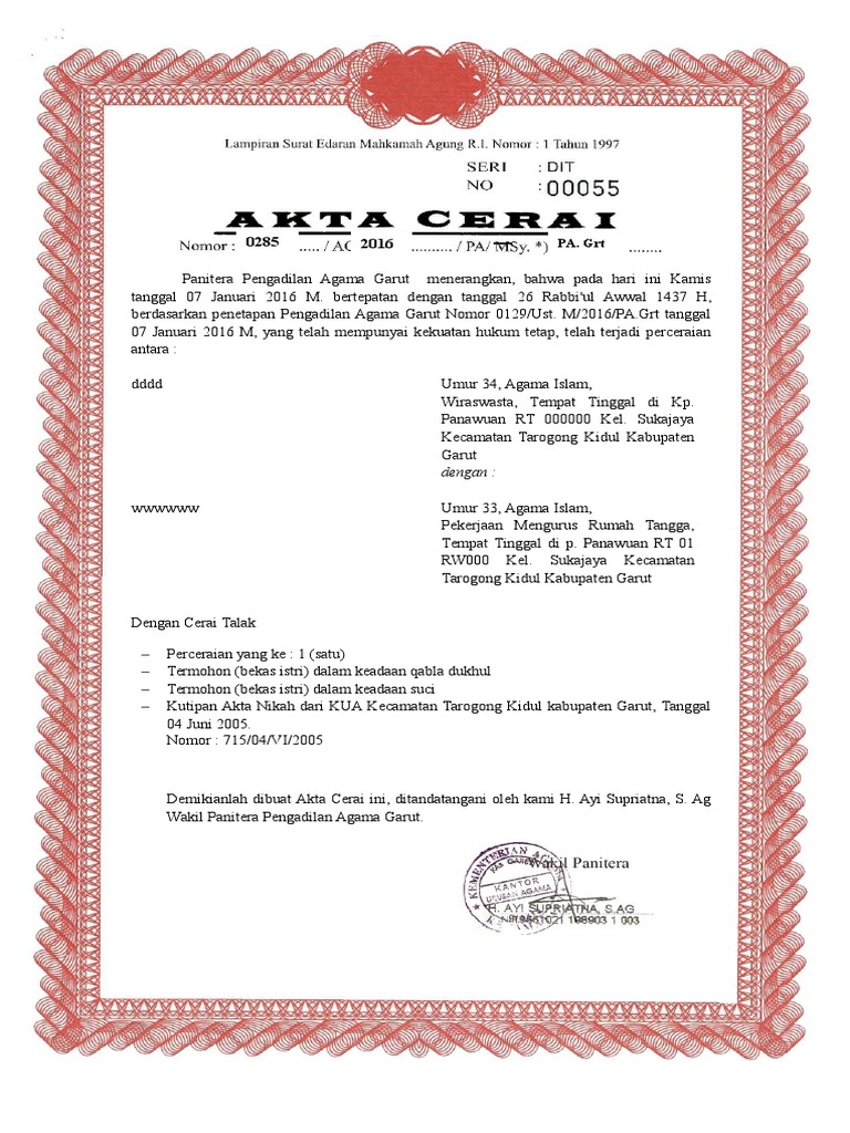 Detail Surat Cerai Kosong Nomer 5