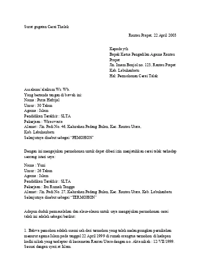 Detail Surat Cerai Talak Nomer 37