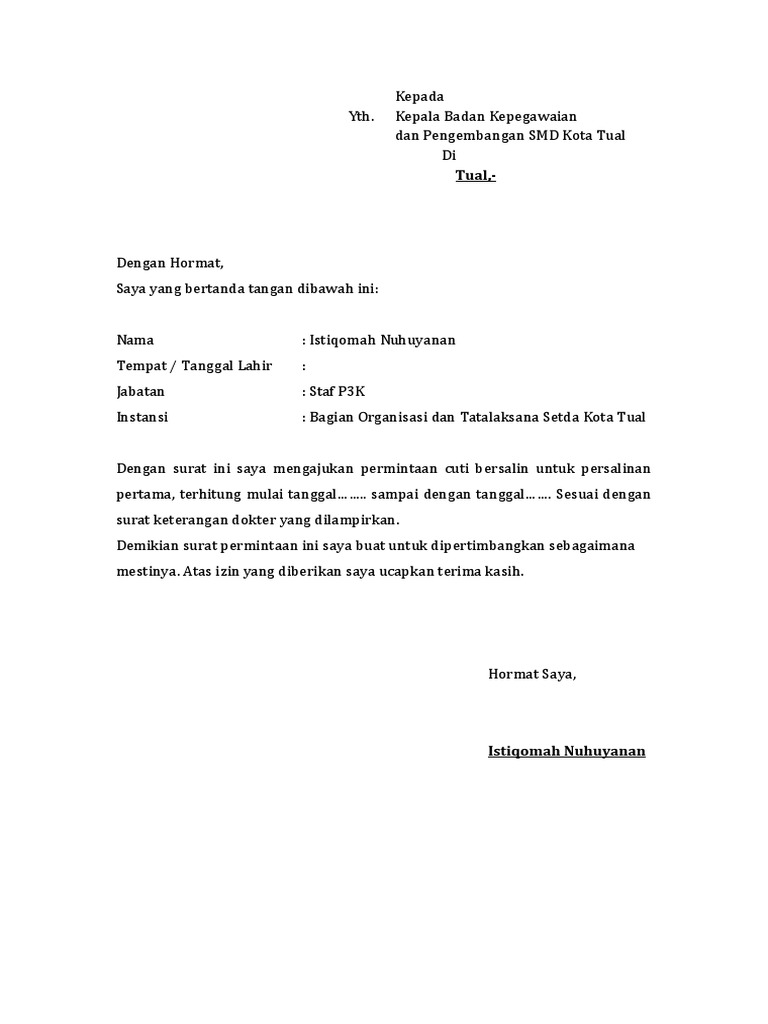 Surat Cuti Hamil - KibrisPDR