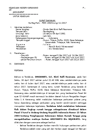 Detail Surat Dakwaan Tunggal Nomer 36