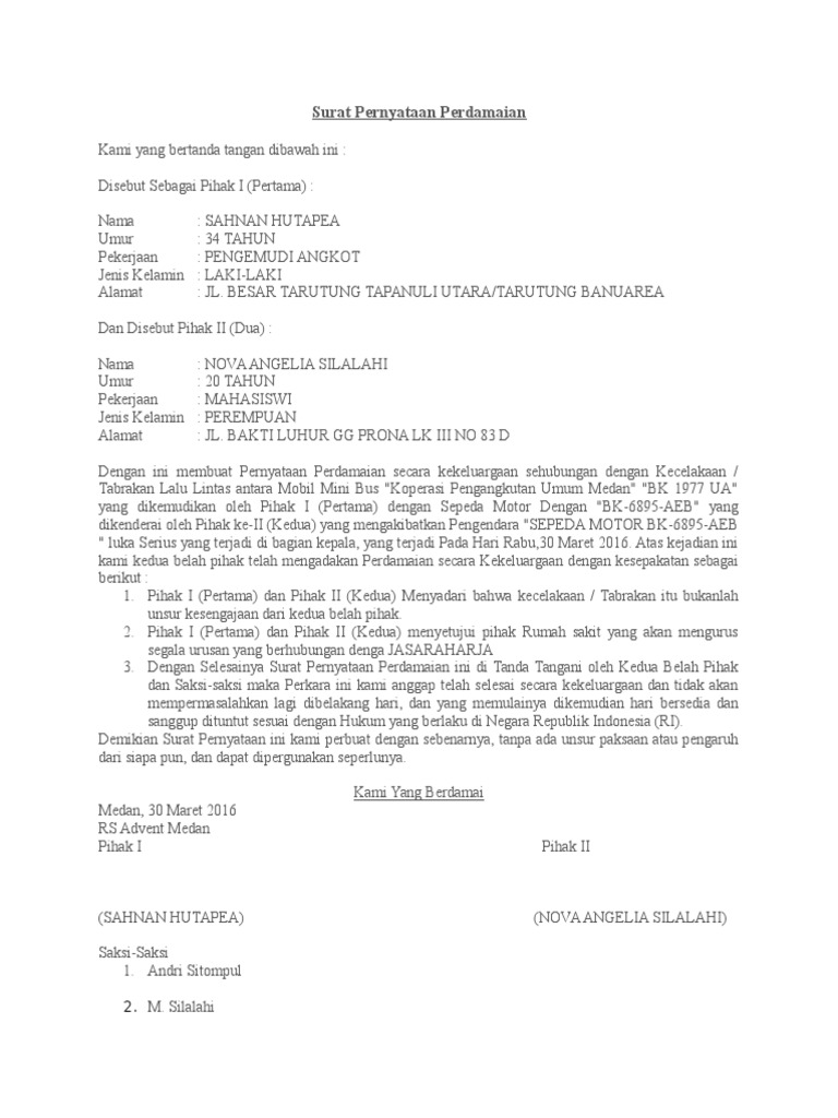 Surat Damai Kecelakaan - KibrisPDR