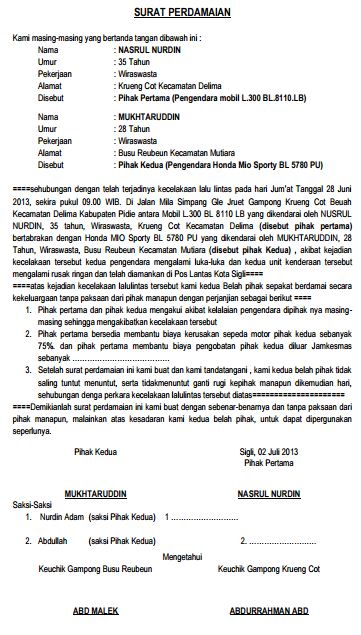 Detail Surat Damai Kecelakaan Nomer 2