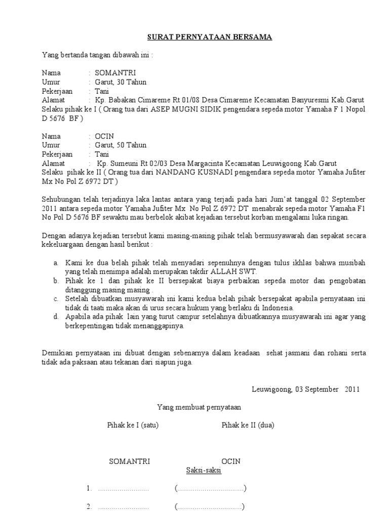 Detail Surat Damai Kecelakaan Nomer 12