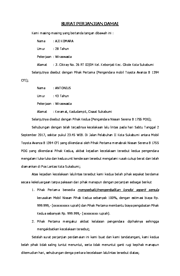 Detail Surat Damai Kecelakaan Nomer 14