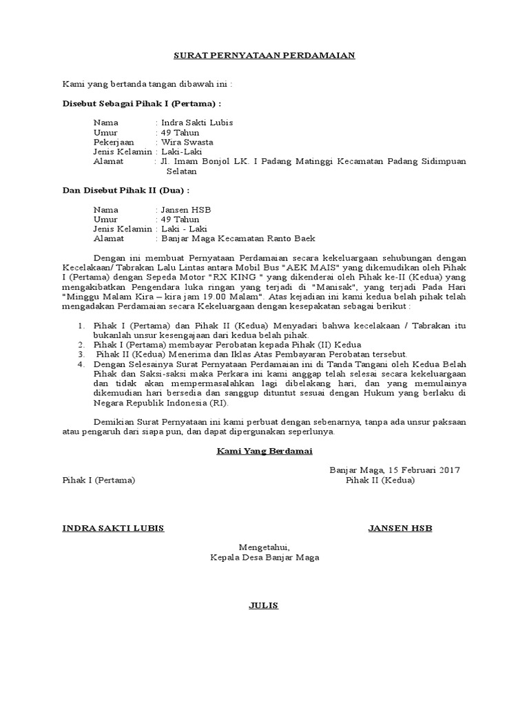 Detail Surat Damai Kecelakaan Nomer 21