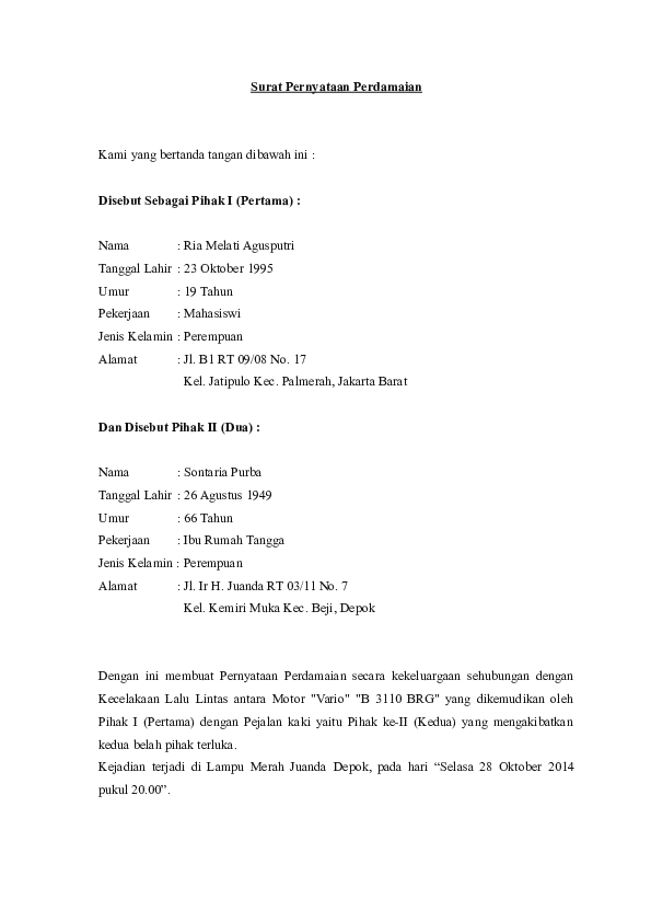Detail Surat Damai Kecelakaan Nomer 26