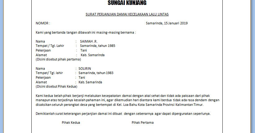 Detail Surat Damai Kecelakaan Nomer 34