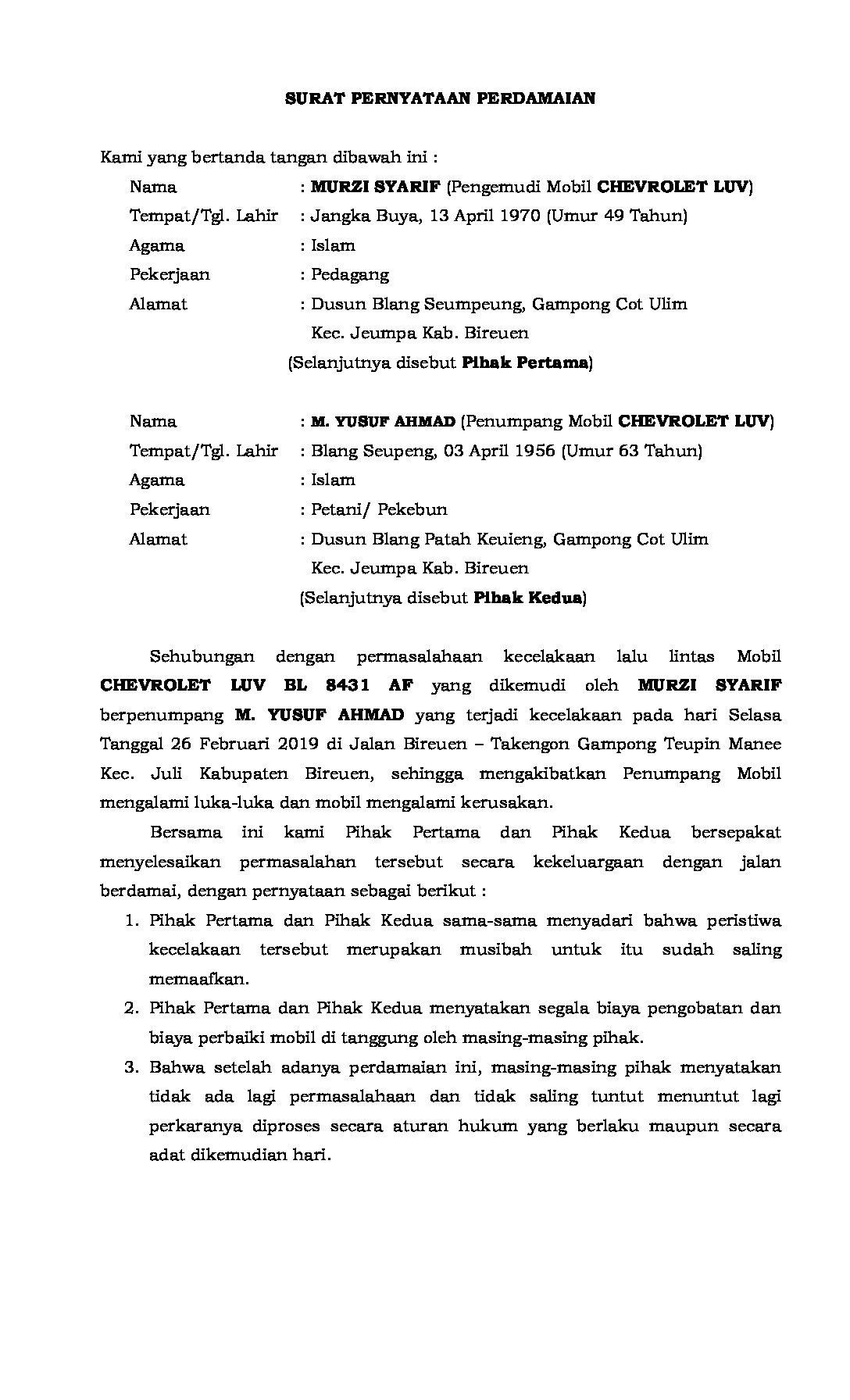 Detail Surat Damai Kecelakaan Nomer 5