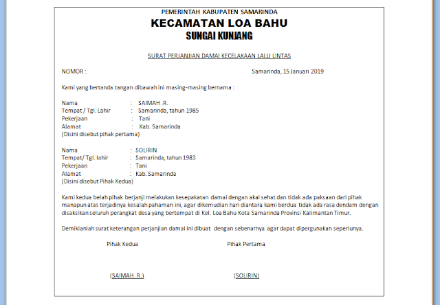 Detail Surat Damai Kecelakaan Nomer 7