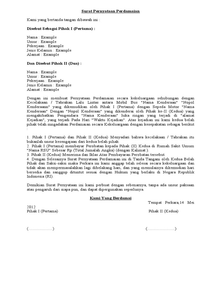 Detail Surat Damai Kecelakaan Nomer 8