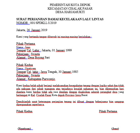 Detail Surat Damai Kecelakaan Nomer 9