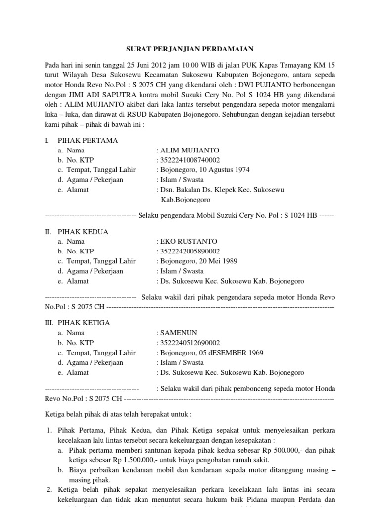 Detail Surat Damai Kecelakaan Nomer 10