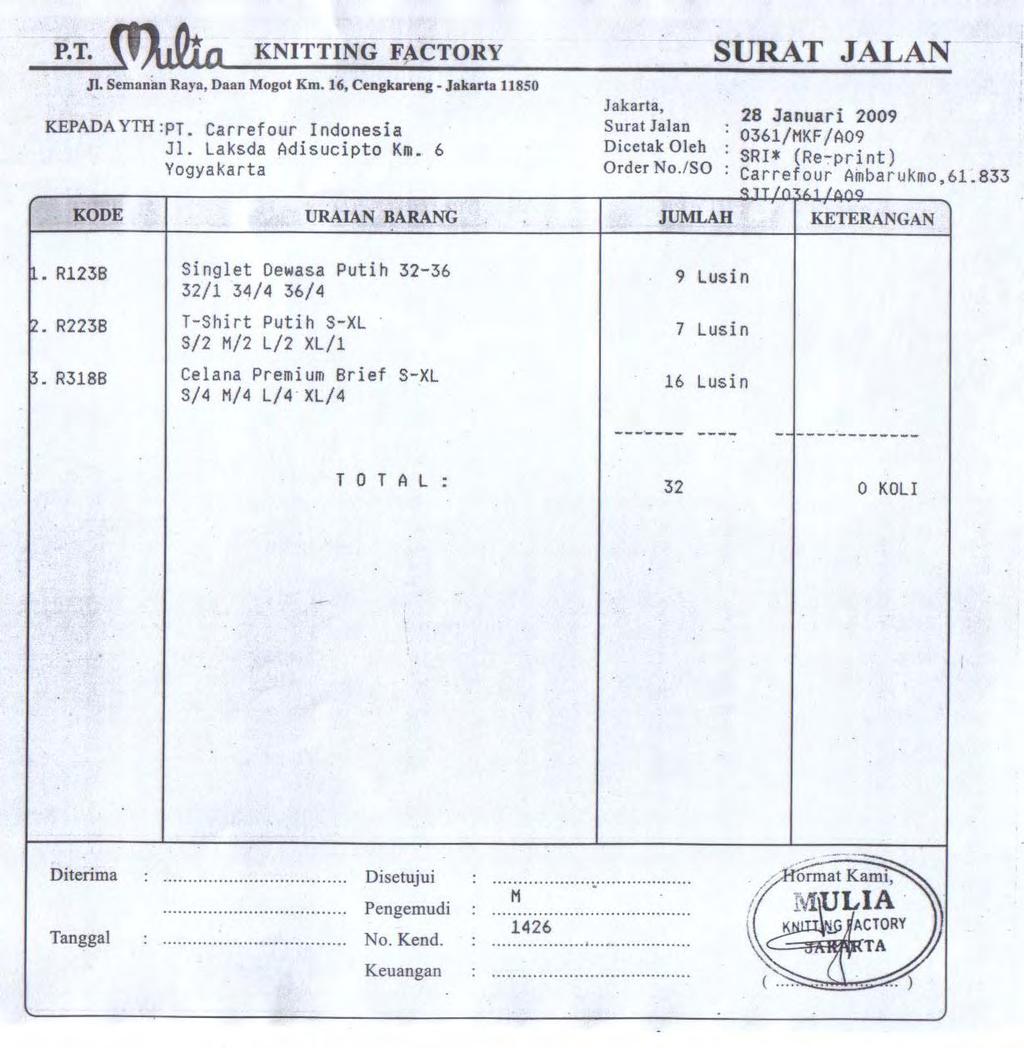 Detail Surat Delivery Order Perusahaan Nomer 18