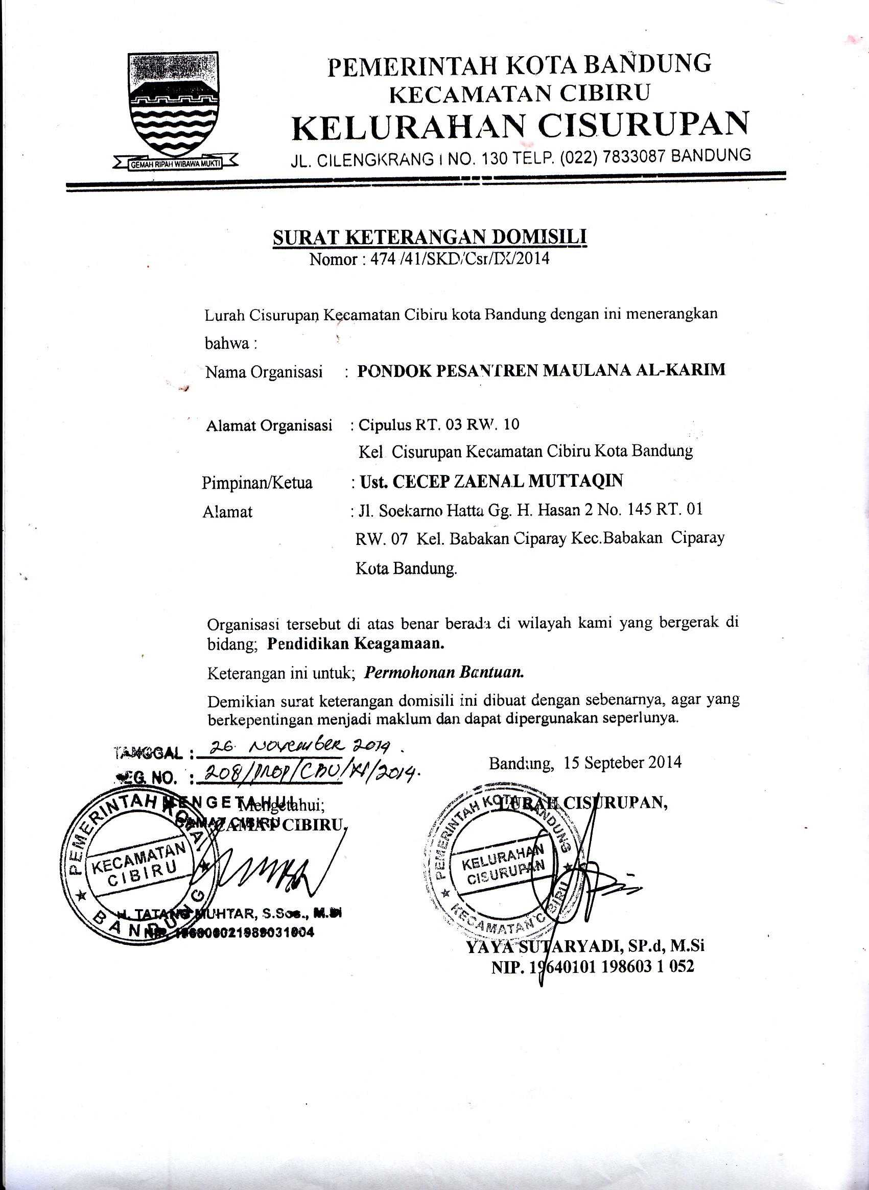 Detail Surat Domisili Bandung Nomer 16