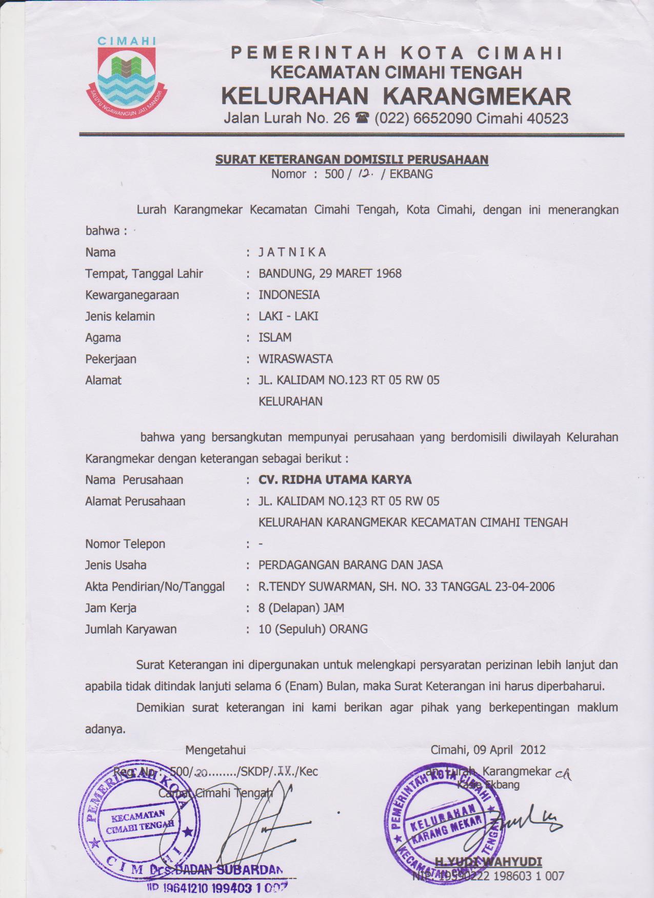 Detail Surat Domisili Bandung Nomer 17