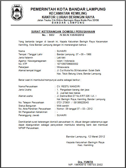 Detail Surat Domisili Usaha Dari Kelurahan Nomer 2