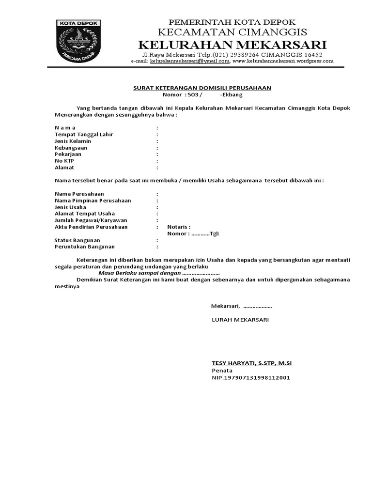 Detail Surat Domisili Usaha Dari Kelurahan Nomer 17