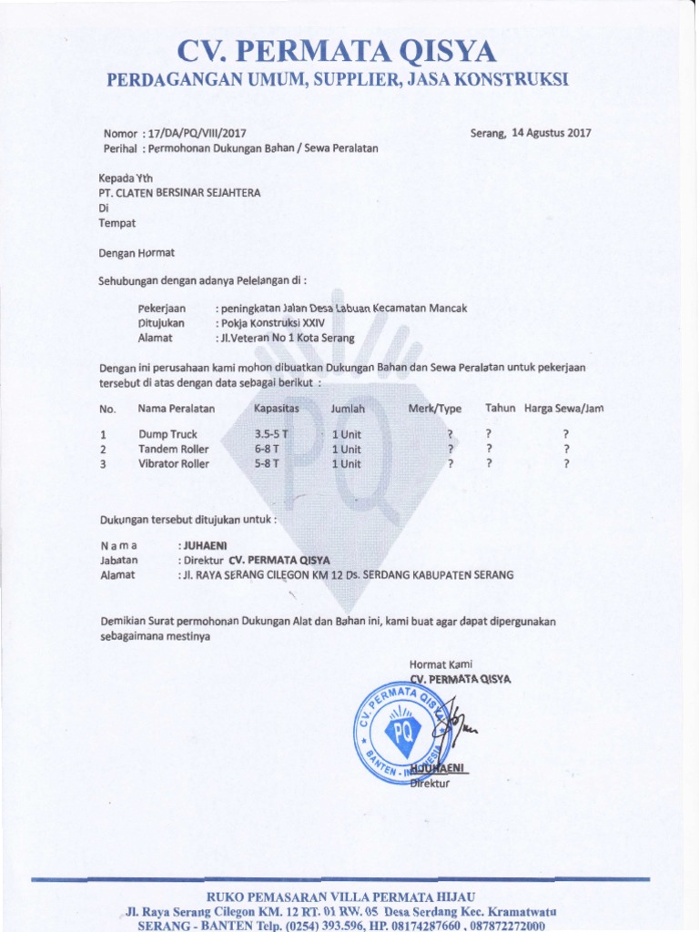 Detail Surat Dukungan Alat Nomer 13