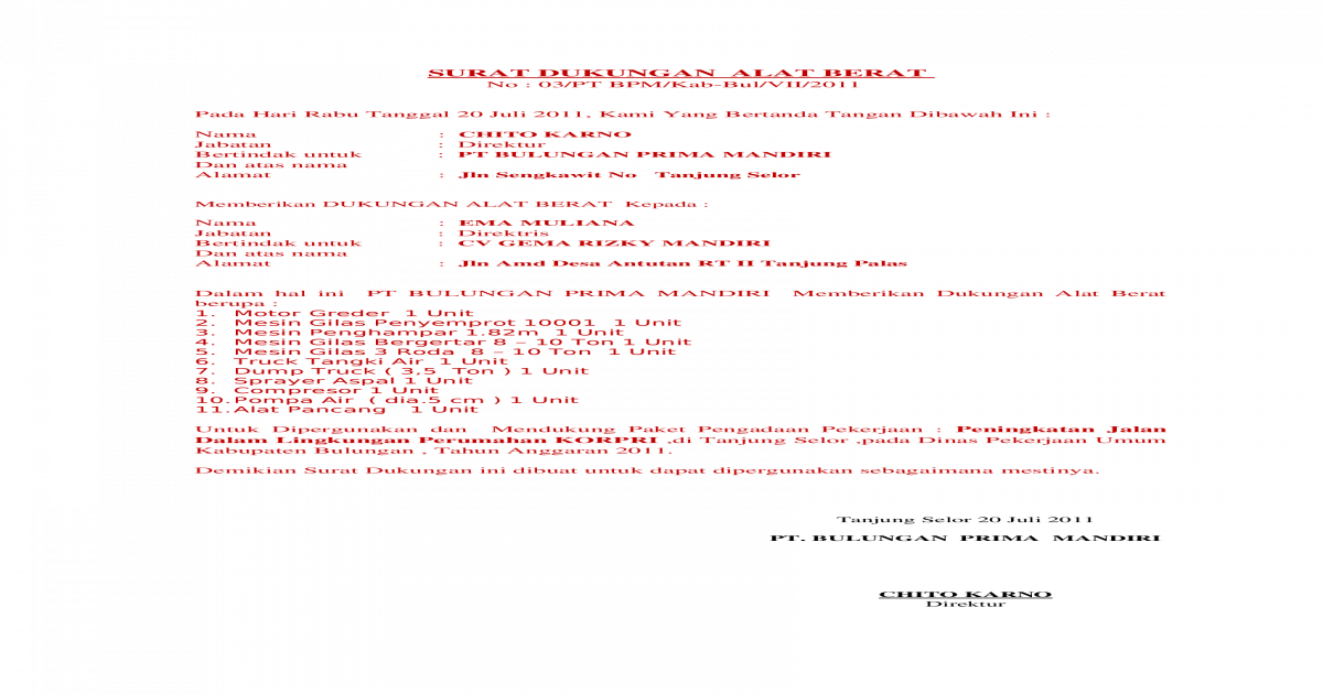 Detail Surat Dukungan Alat Nomer 29