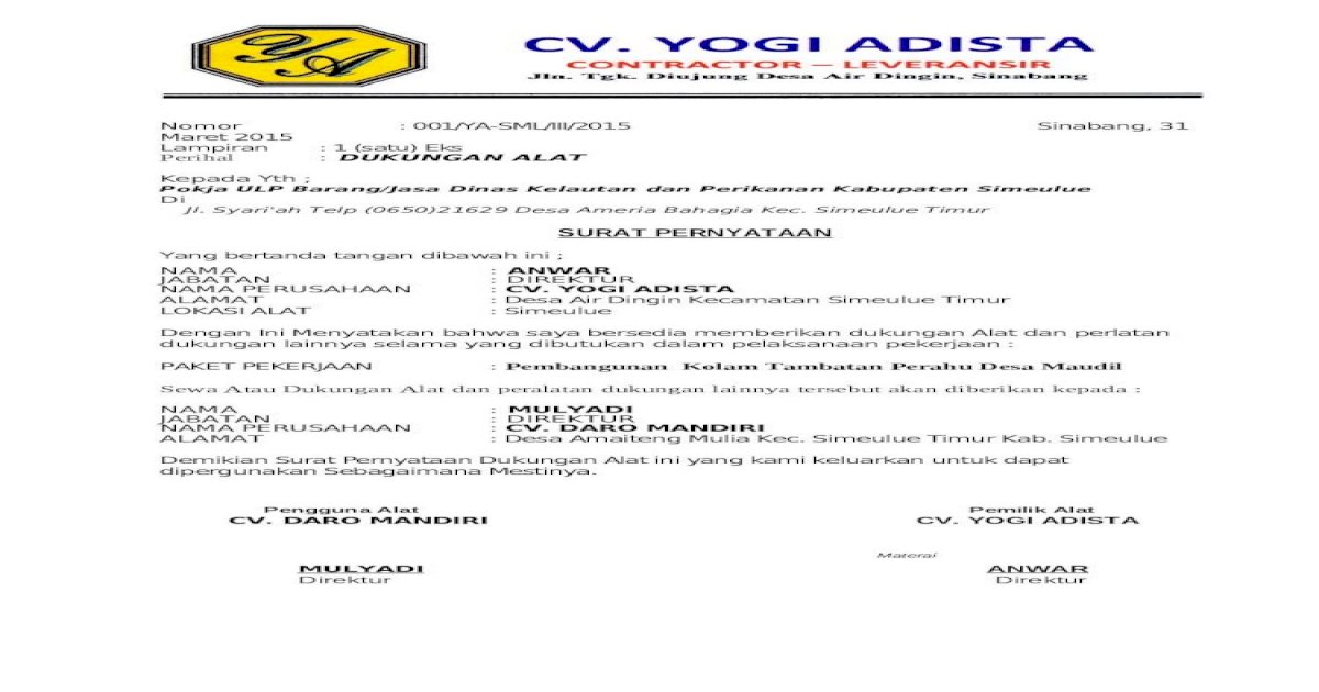 Detail Surat Dukungan Alat Nomer 51