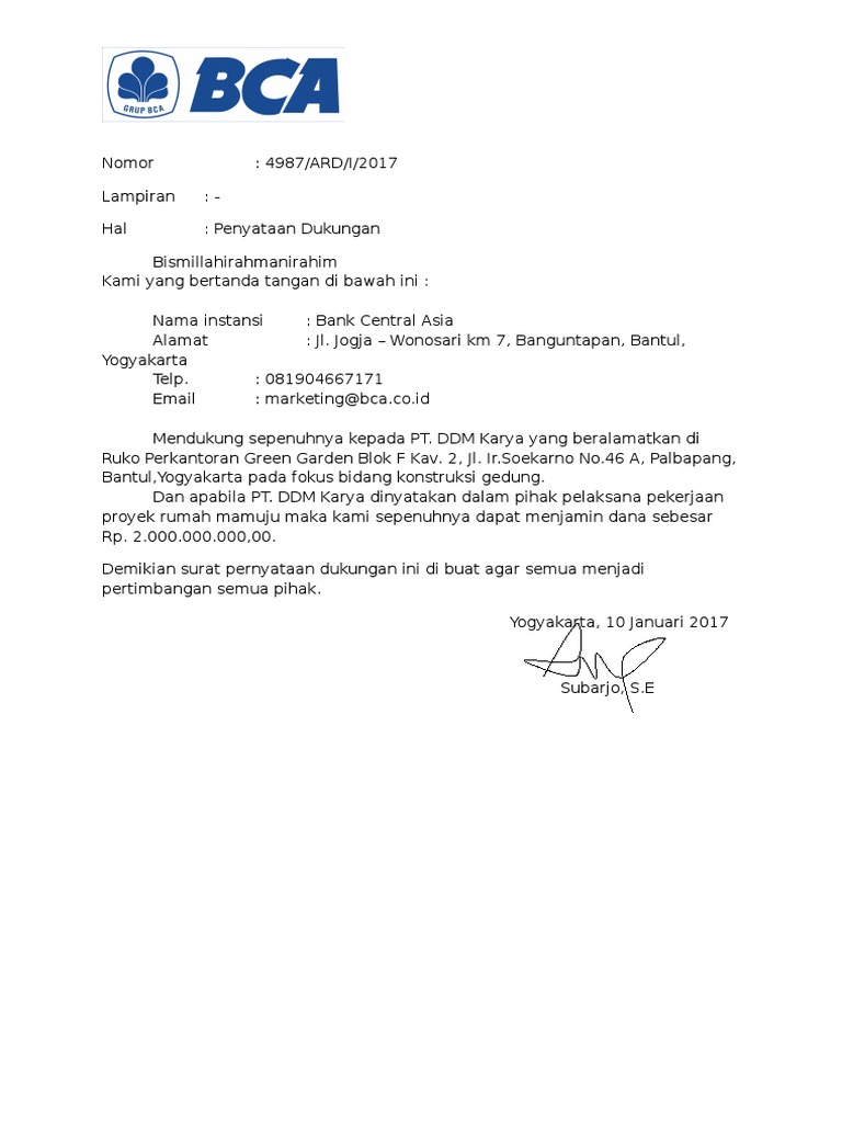 Detail Surat Dukungan Bank Nomer 21