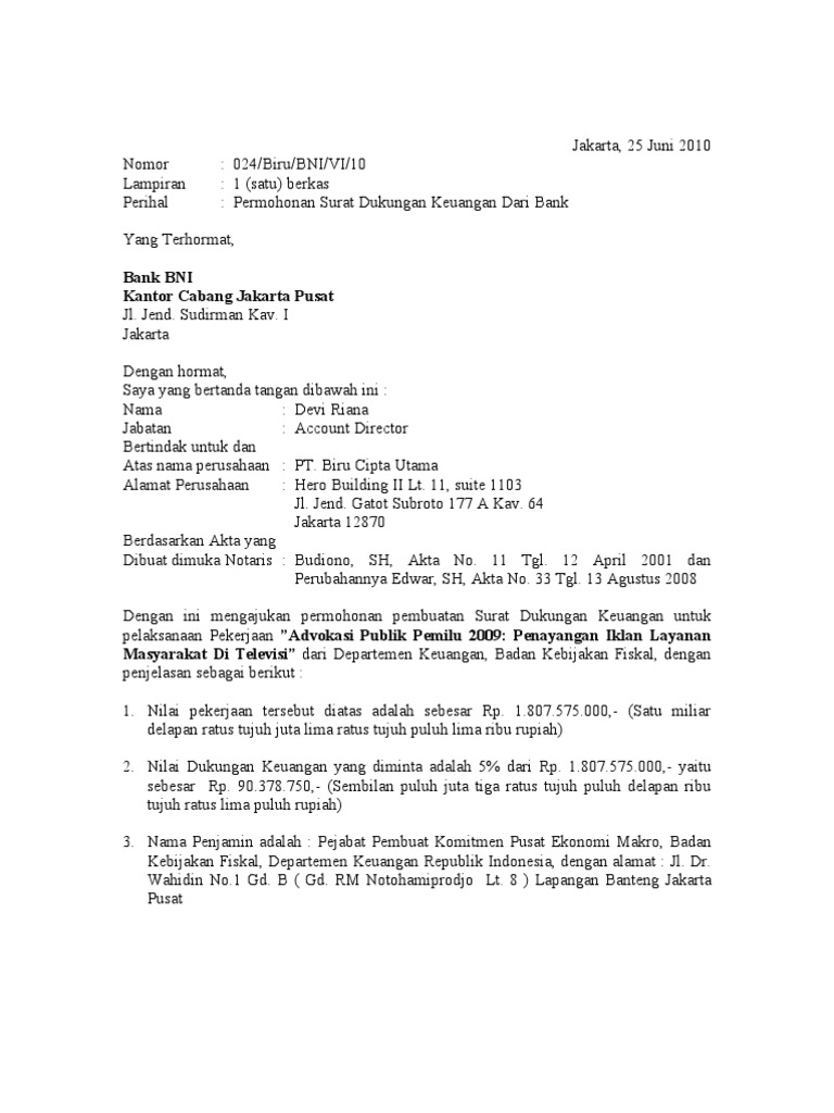 Detail Surat Dukungan Bank Nomer 34