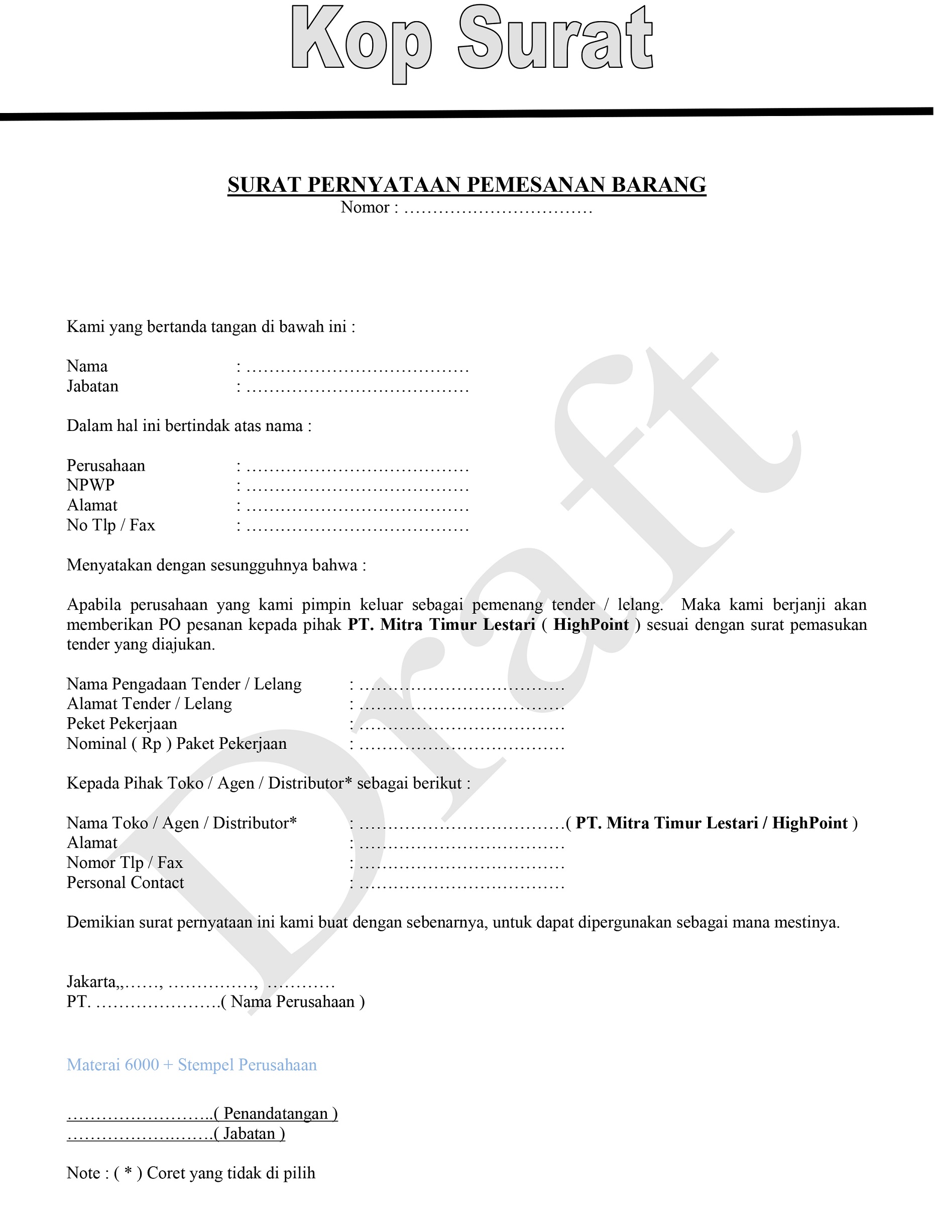 Detail Surat Dukungan Tender Nomer 5