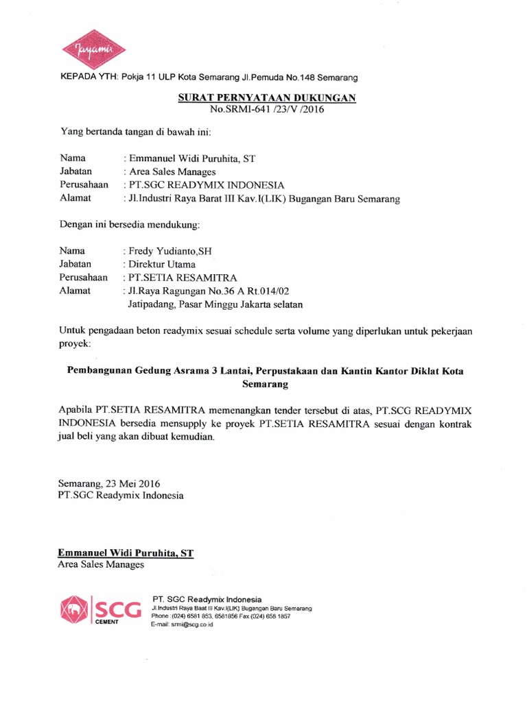 Detail Surat Dukungan Tender Nomer 10