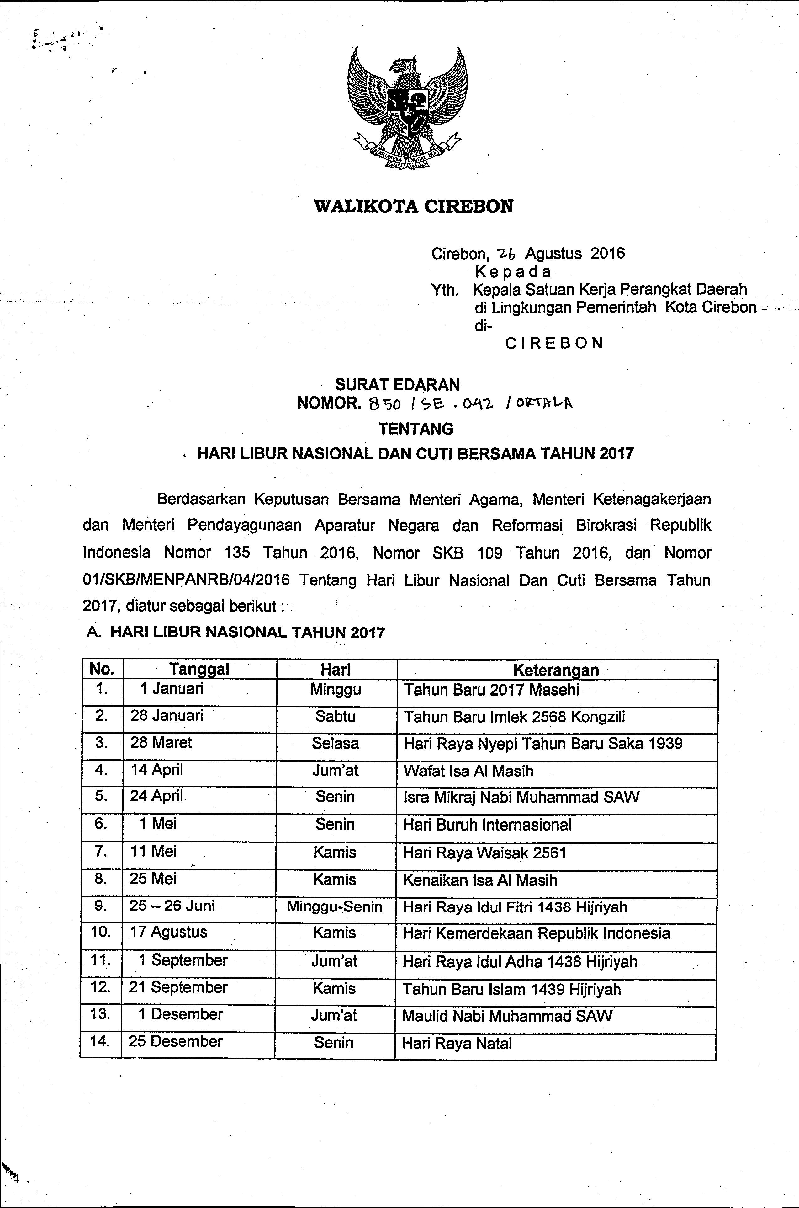 Detail Surat Edaran Cuti Bersama 2019 Nomer 20