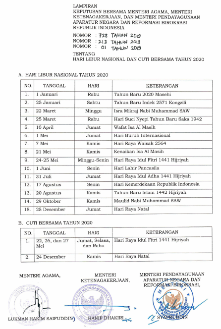 Download Surat Edaran Cuti Bersama 2020 Nomer 10