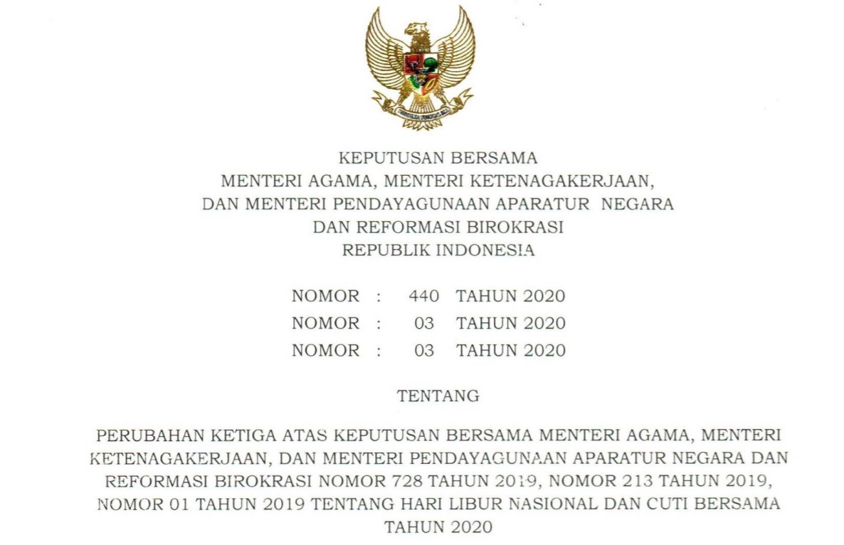 Detail Surat Edaran Cuti Bersama 2020 Nomer 37