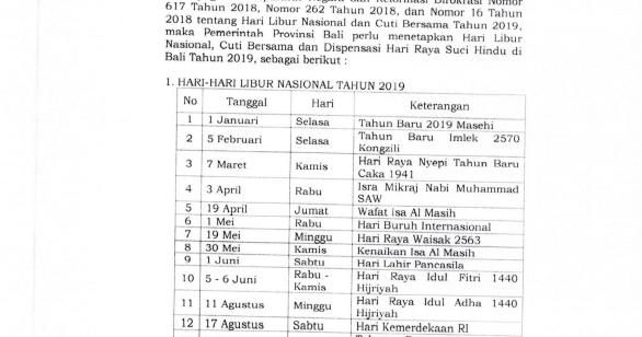 Detail Surat Edaran Gubernur Bali Libur 2020 Nomer 28