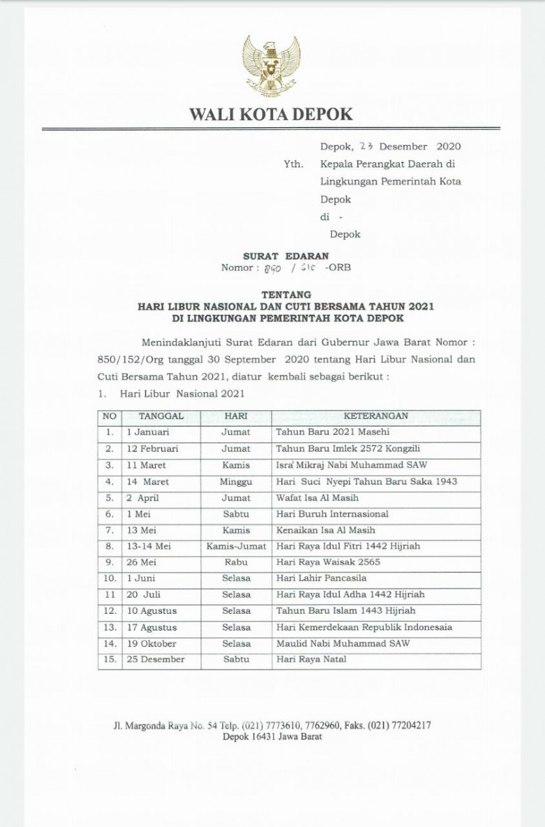 Detail Surat Edaran Libur Nasional 2020 Nomer 23