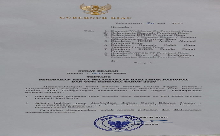 Detail Surat Edaran Libur Nasional 2020 Nomer 39