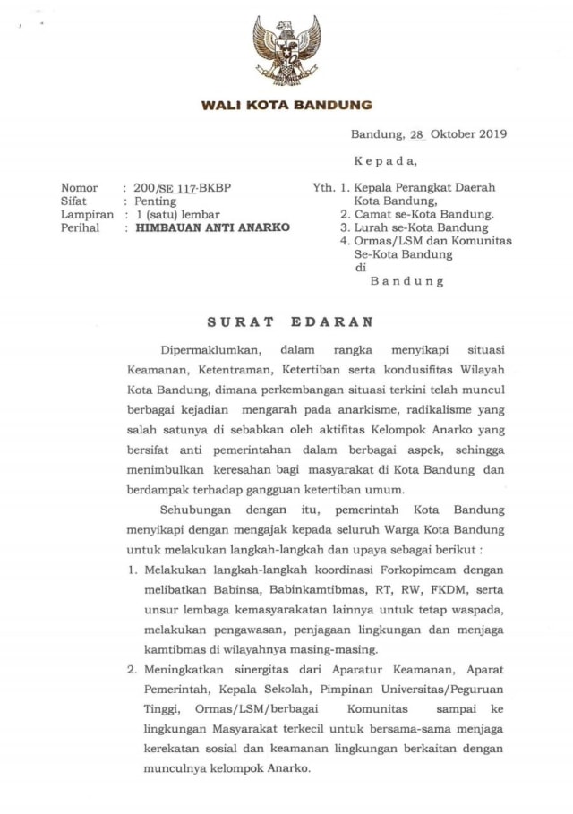 Detail Surat Edaran Walikota Bandung Nomer 20