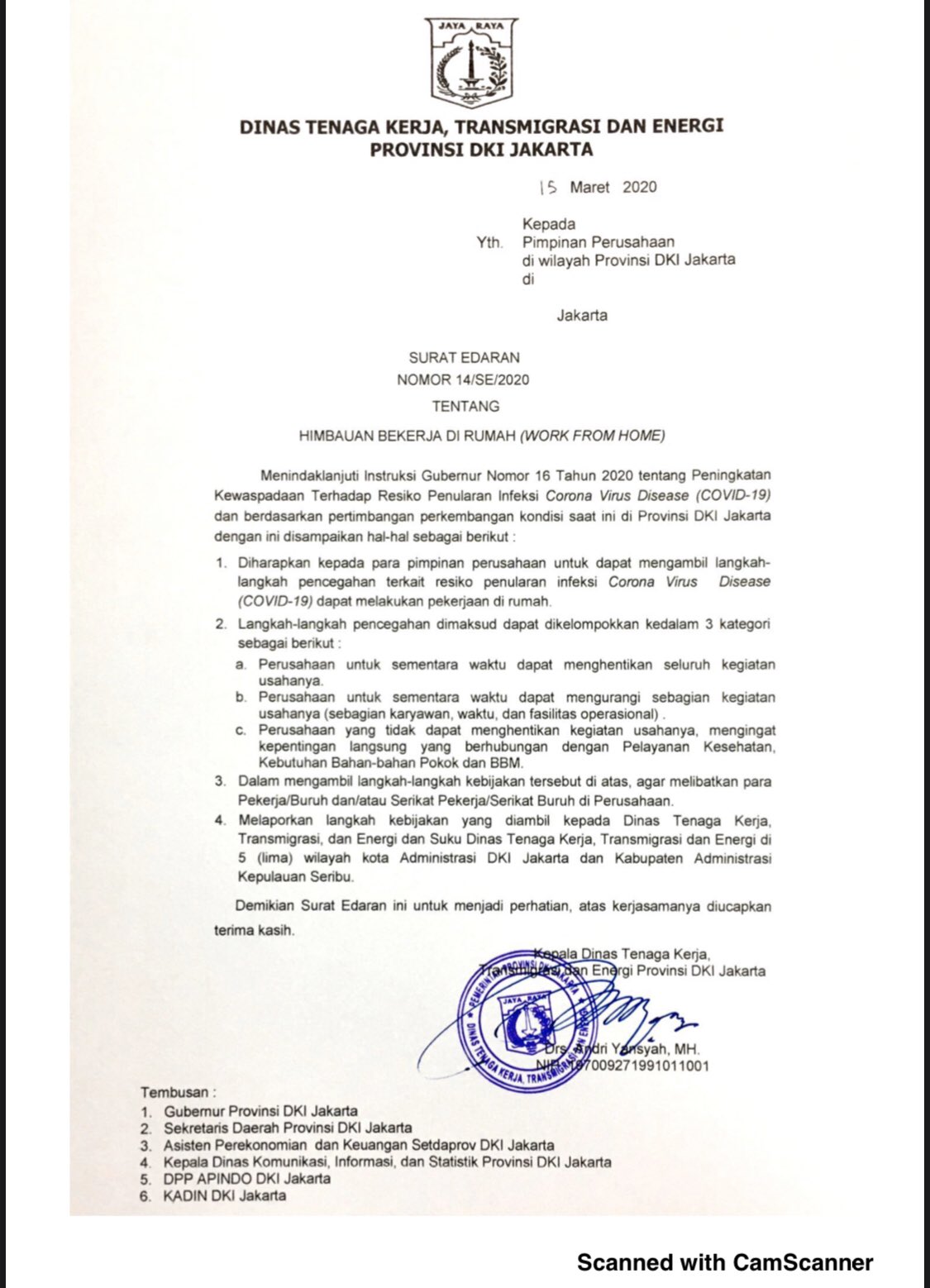 Detail Surat Edaran Work From Home Nomer 9