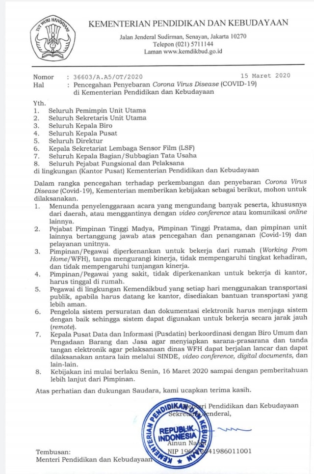 Detail Surat Edaran Work From Home Nomer 25