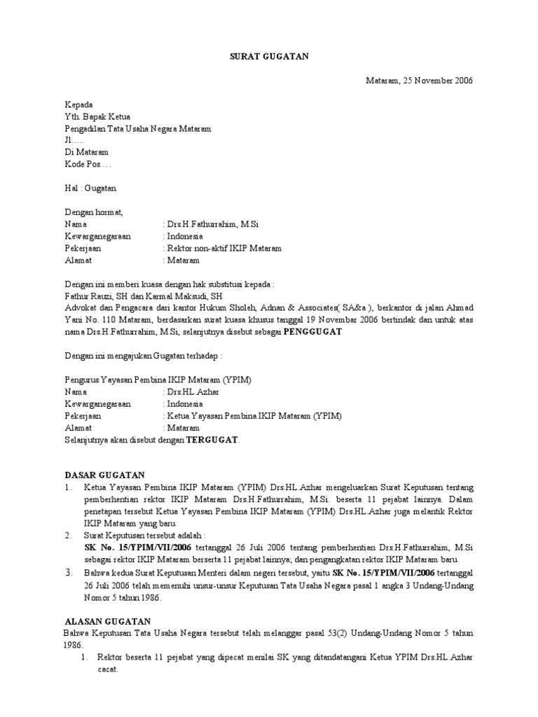 Detail Surat Gugatan Pencemaran Nama Baik Nomer 4