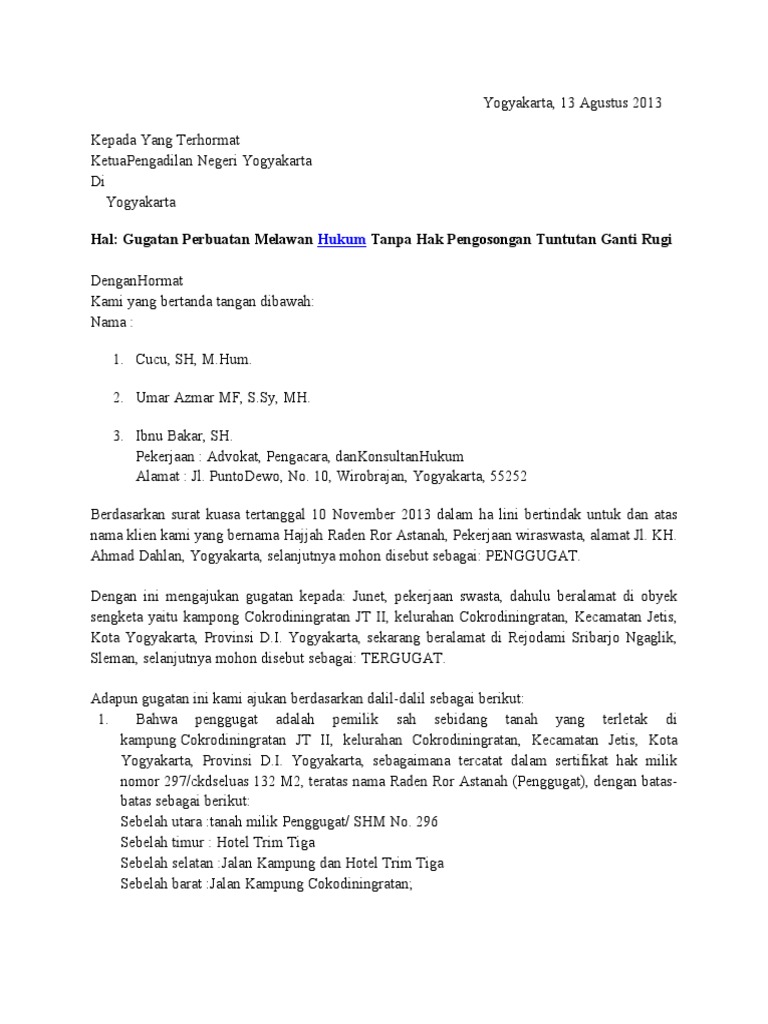 Detail Surat Gugatan Perbuatan Melawan Hukum Nomer 12