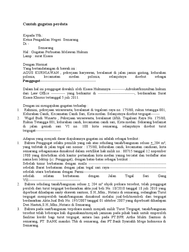 Detail Surat Gugatan Perdata Asli Nomer 9