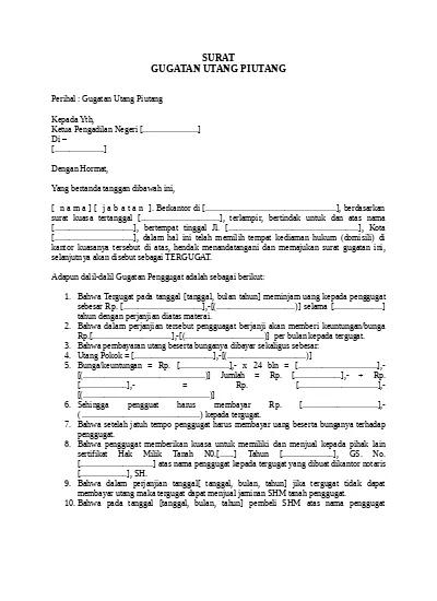 Detail Surat Gugatan Utang Piutang Nomer 2