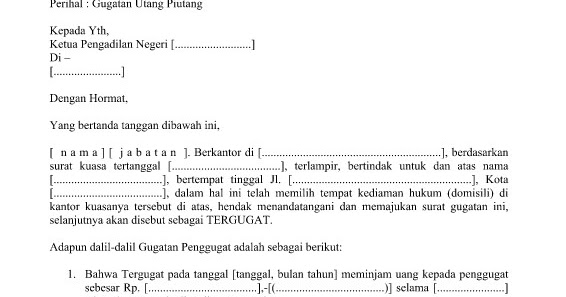 Detail Surat Gugatan Utang Piutang Nomer 20