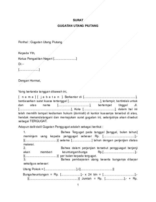 Detail Surat Gugatan Utang Piutang Nomer 22