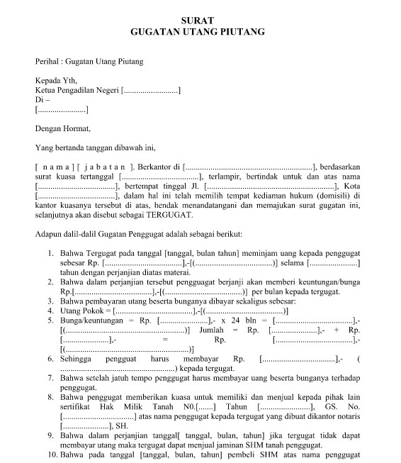 Detail Surat Gugatan Utang Piutang Nomer 8