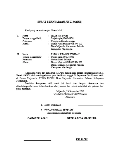 Detail Surat Hak Waris Nomer 20