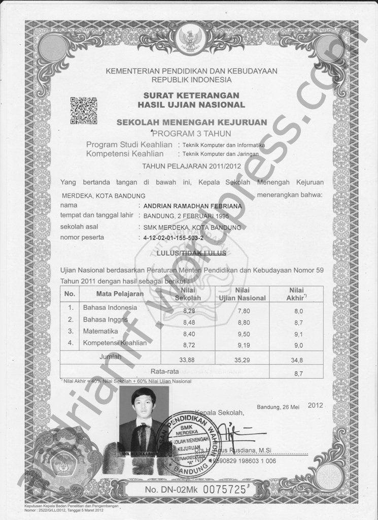 Detail Surat Hasil Ujian Nasional Nomer 35