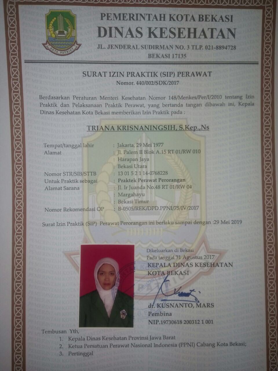 Detail Surat Ijin Praktek Perawat Nomer 17