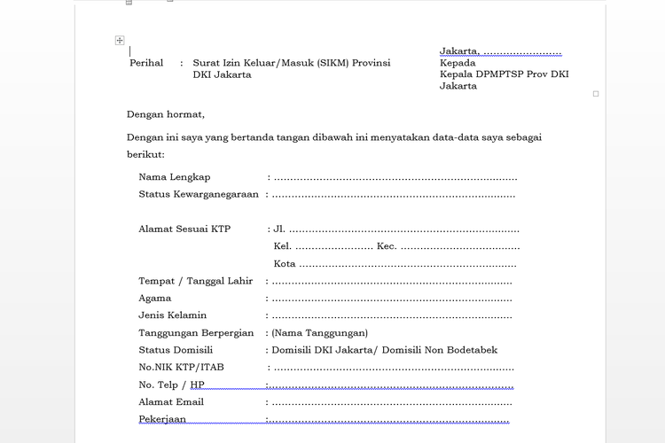 Detail Surat Izin Bepergian Nomer 28