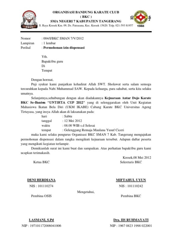 Surat Izin Dispensasi - KibrisPDR